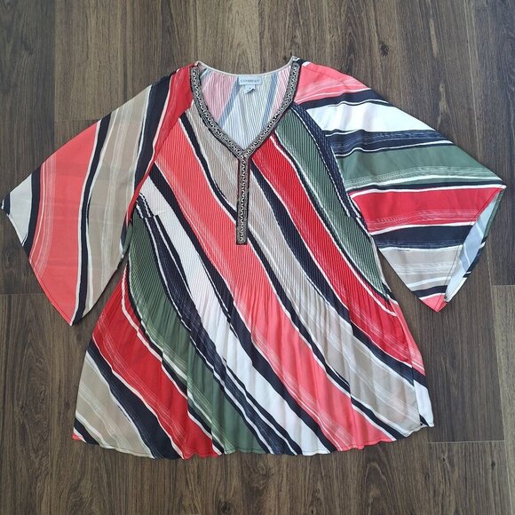 💙 Catherine's Wide Sleeve Flowy Artsy Tunic Blouse Beaded Size 2X - Picture 1 of 8